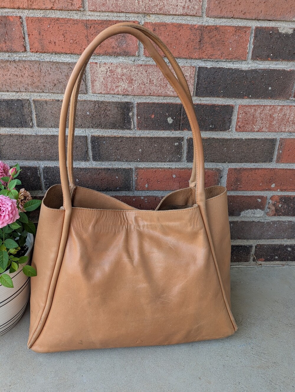 🤎GUC ABLE Aibalene Genuine Smooth Leather Oversized Shoulder Tote Bag, Tan